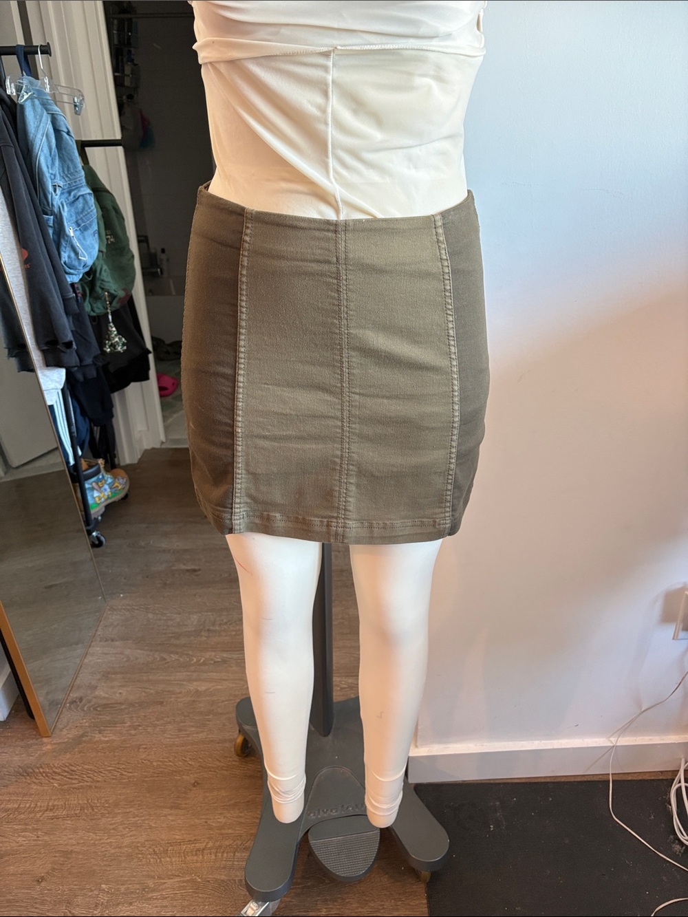 Free People Olive Mini Skirt with Panel Stitching